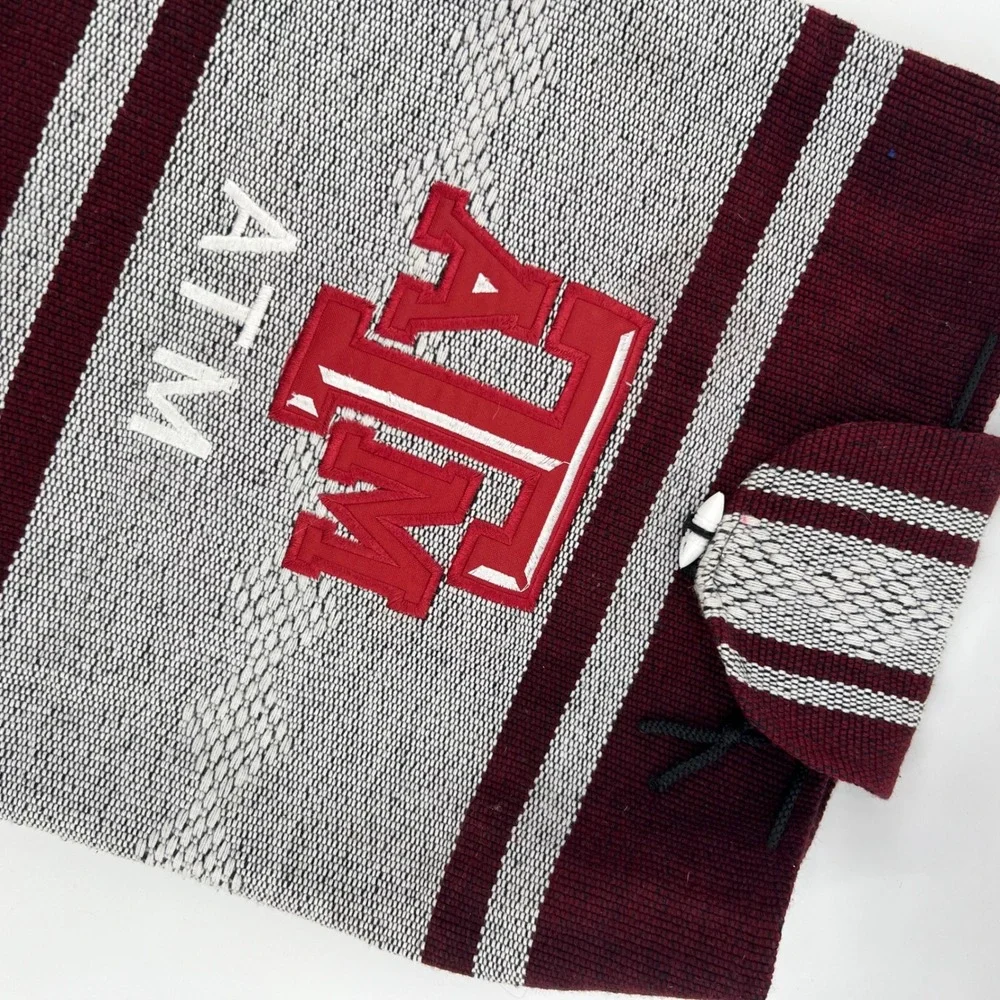 Texas‎ A&M ATM Maroon Gray Striped Drawstring Backpack Bag